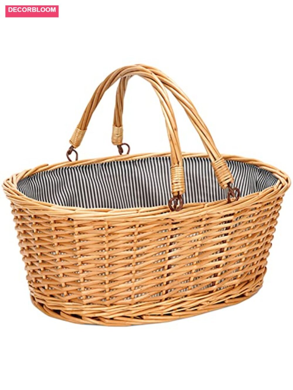 Handwoven Willow Picnic Basket with Handles - Storage Hamper